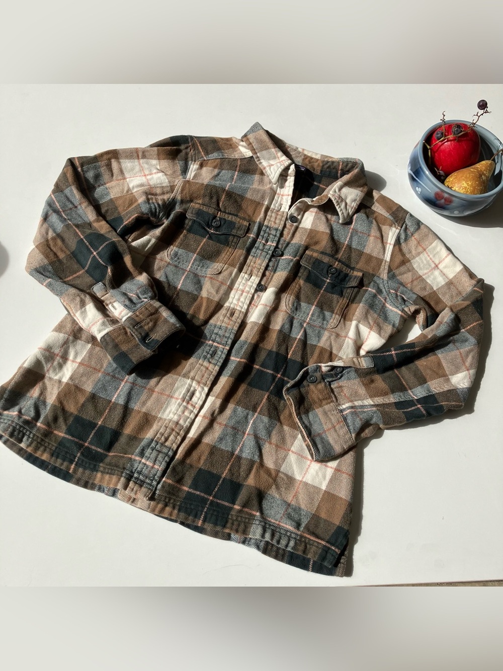 Patagonia Brown, Gray & Cream Plaid Shirt Jacket